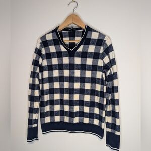 Club Monaco V-Neck Sweater in Navy and Cream Check